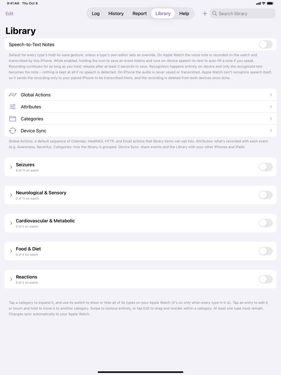 iPad library of seizure types
