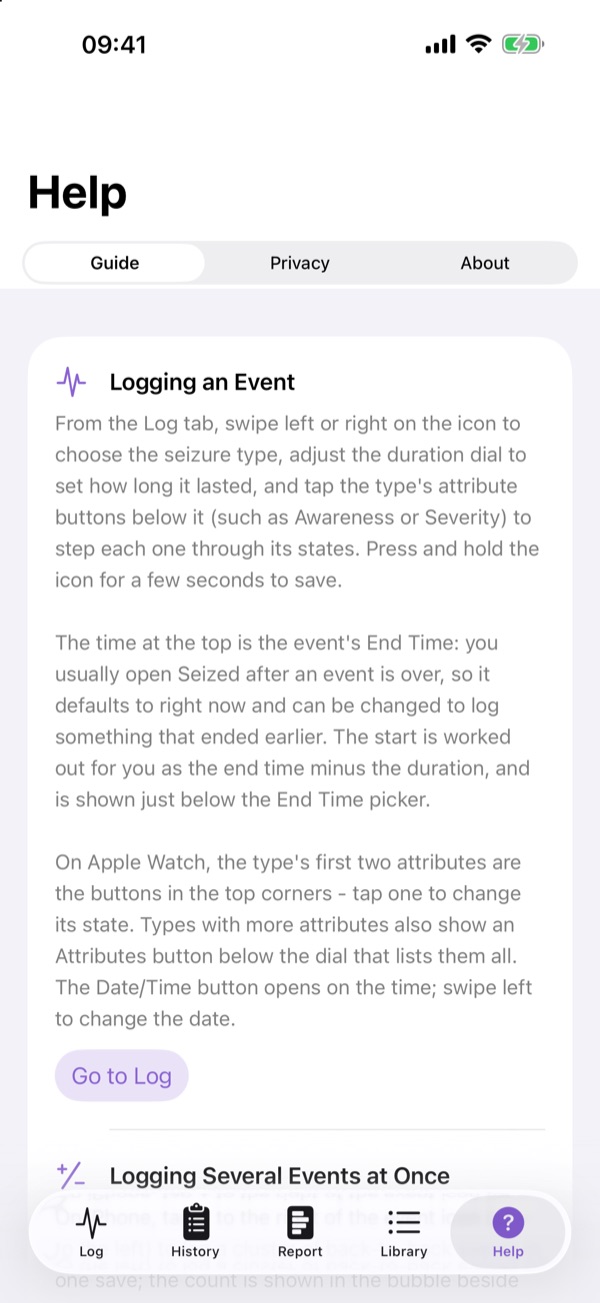 iPhone in-app help guide
