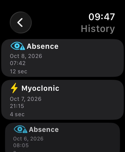 Apple Watch history list of recent events